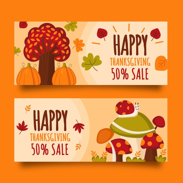 Free Vector flat design thanksgiving banners template