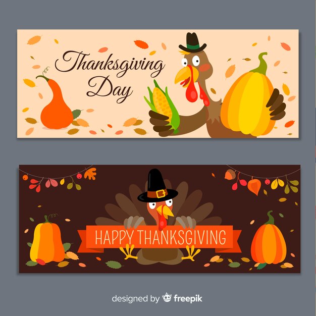 Flat design thanksgiving bannersa template