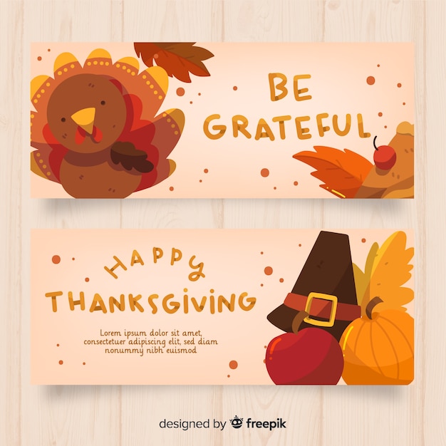 Free Vector flat design thanksgiving day banner set