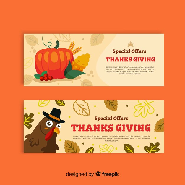 Flat design thanksgiving day banner set