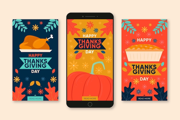 Free Vector flat design thanksgiving instagram stories collection