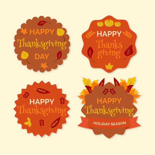 Flat design thanksgiving label / badge collection