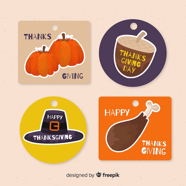 Free Vector flat design thanksgiving label collection