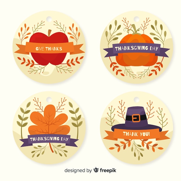 Free vector flat design thanksgiving label collection