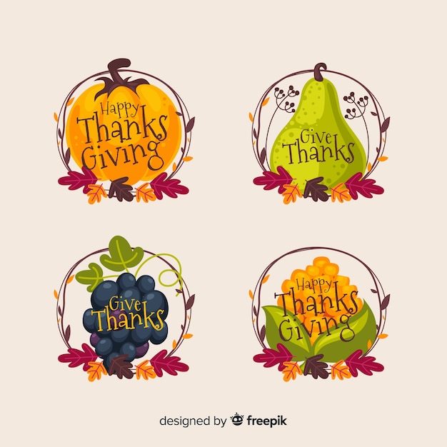 Free Vector flat design thanksgiving label collection