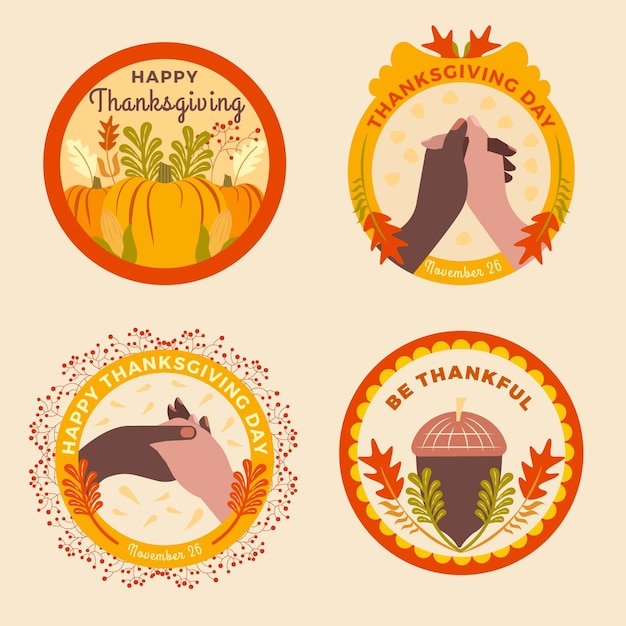 Flat design thanksgiving label collection