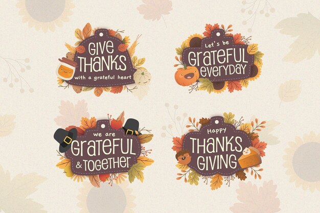 Flat design thanksgiving label collection