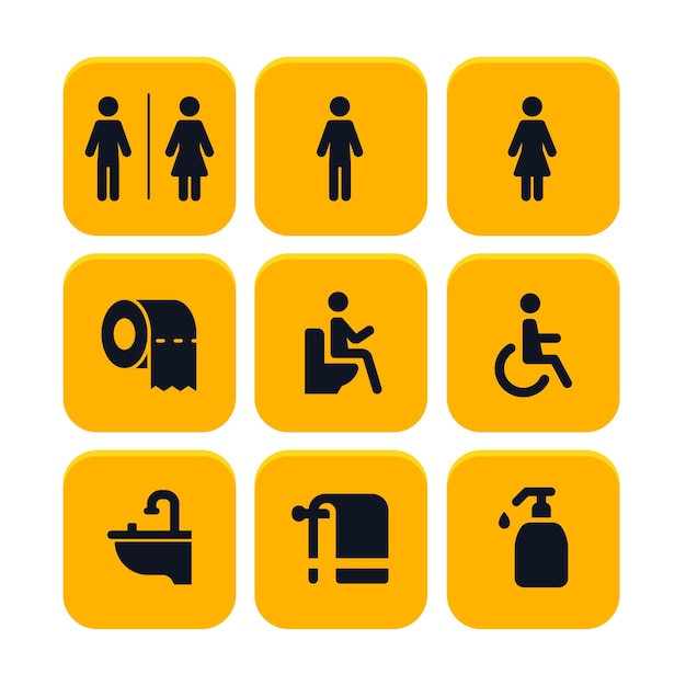 Flat design toilet icons set