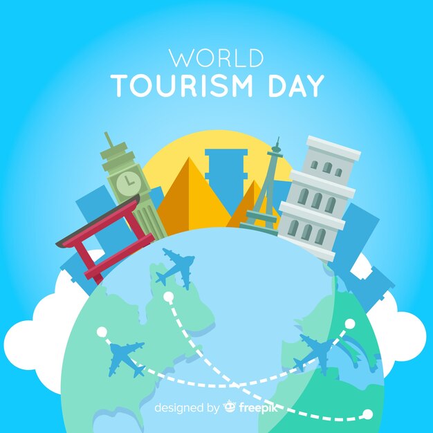 Flat design tourism day with landmarks