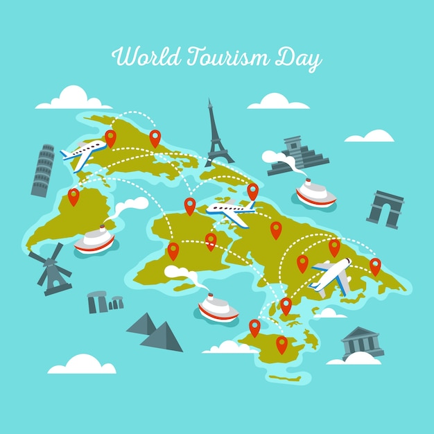 Free vector flat design tourism day with landmarks