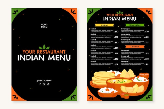 Free Vector flat design traditional indian restaurant menu template