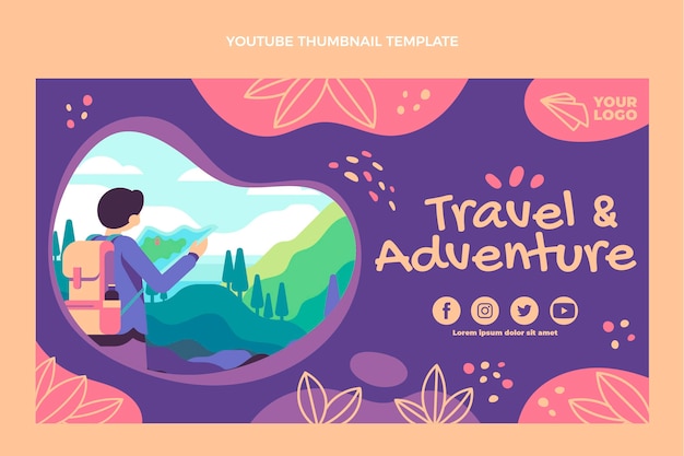 Free Vector flat design travel adventure youtube thumbnail