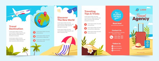 Flat design travel agency brochure template