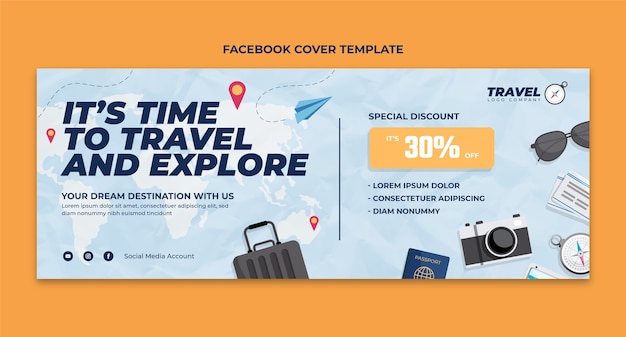 Flat design travel agency facebook cover template