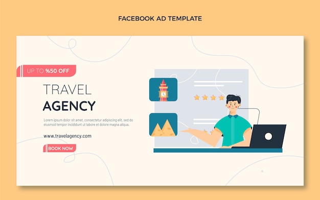 Flat design travel agency facebook template