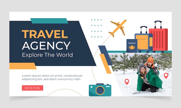 Flat design travel agency facebook template