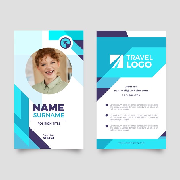 Flat design travel agency id card template