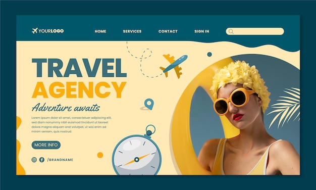 Flat design travel agency landing page template