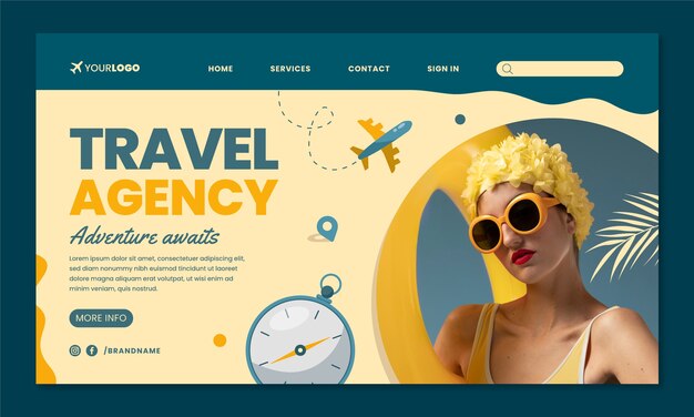 Flat design travel agency landing page template