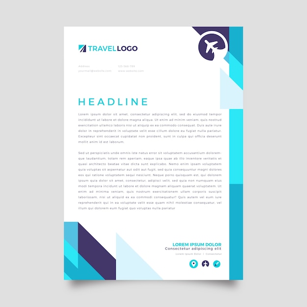 Flat design travel agency letterhead template