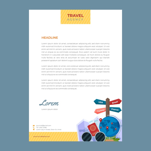 Flat design travel agency letterhead