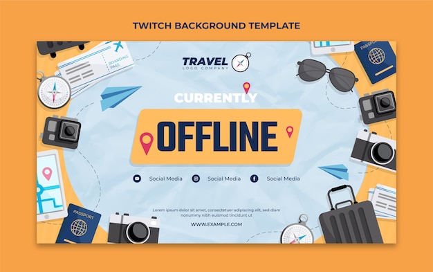 Flat design travel agency twitch background with items