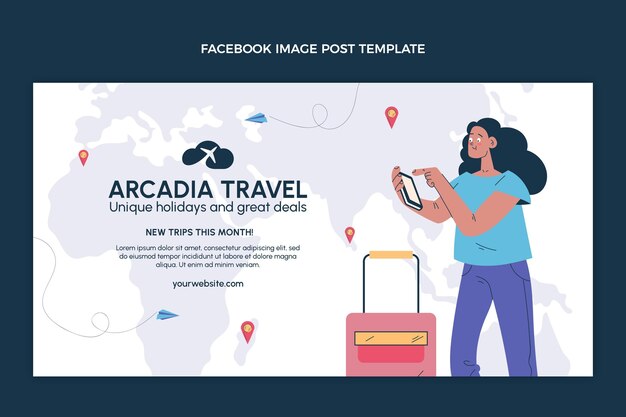 Flat design travel facebook post template