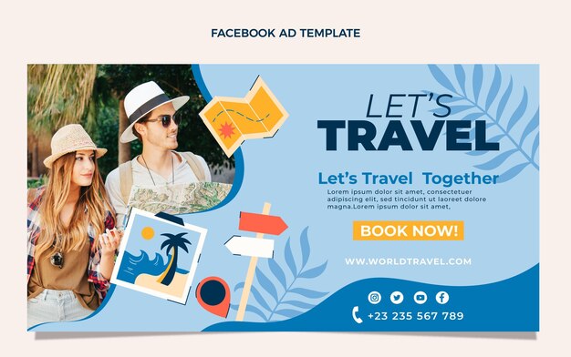 Flat design travel facebook template