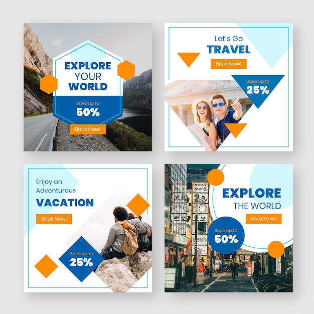 Free Vector flat design travel instagram post pack