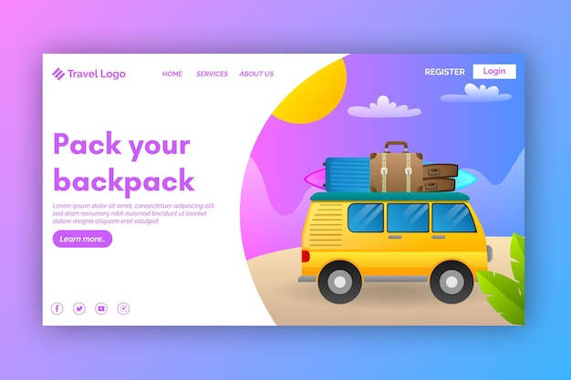 Flat design travel landing page template