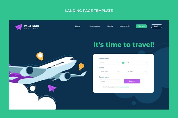 Flat design travel landing page template