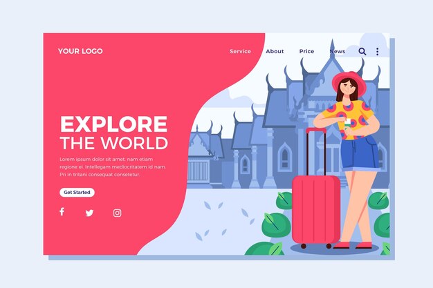 Flat design travel landing page