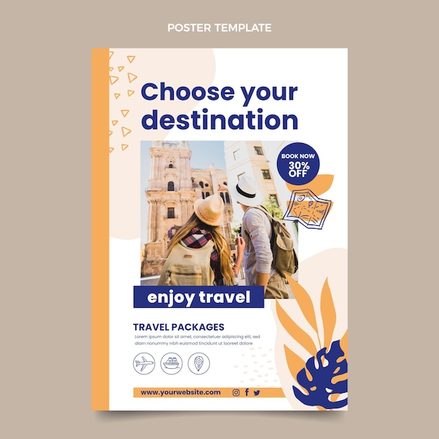 Flat design travel poster template