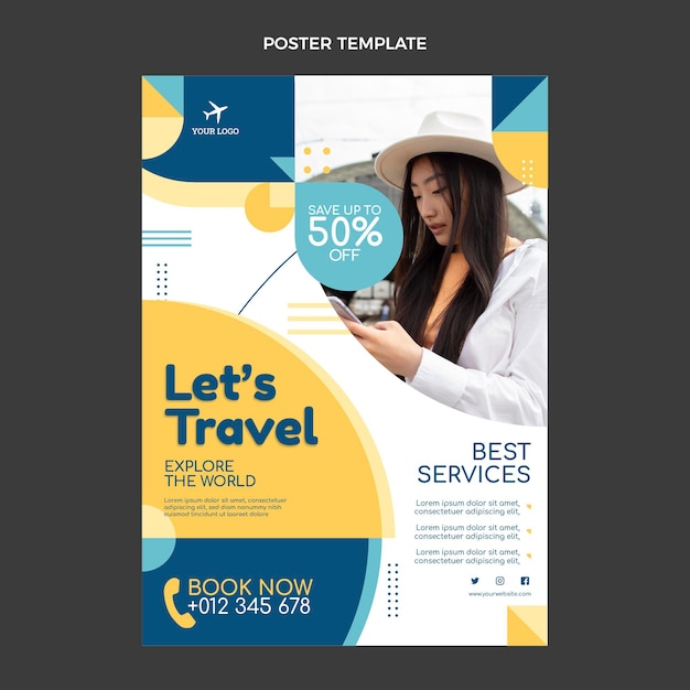 Flat design travel poster template