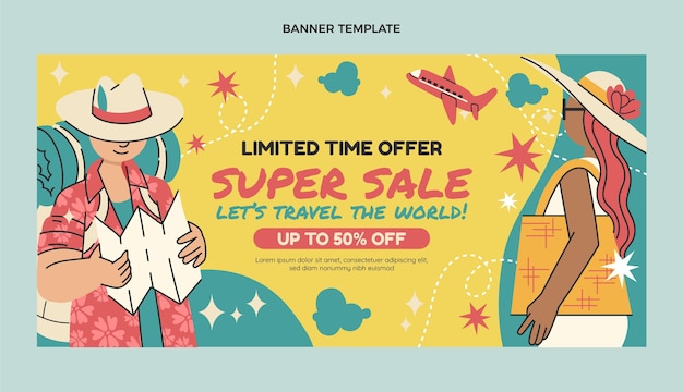 Flat design travel sale banner template