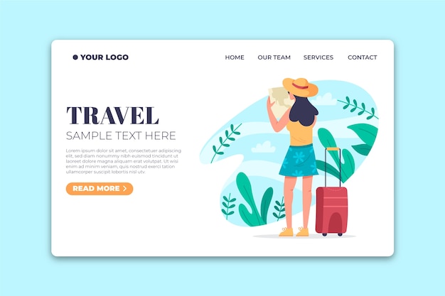 Flat design travel template landing page