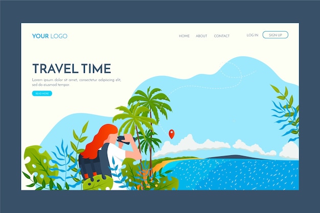 Free vector flat design travel template landing page