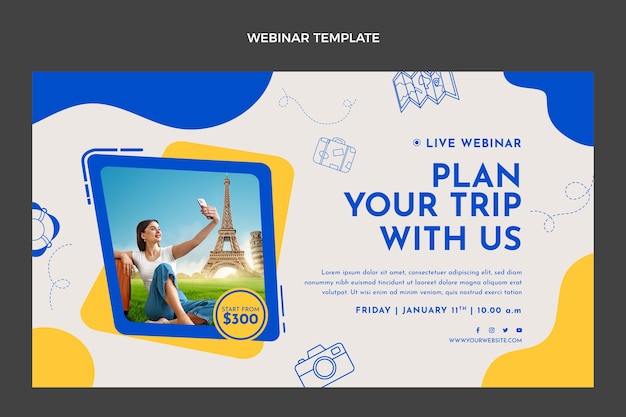 Flat design travel template of webinar