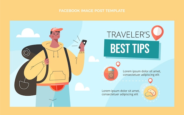 Free Vector flat design travel tips facebook post