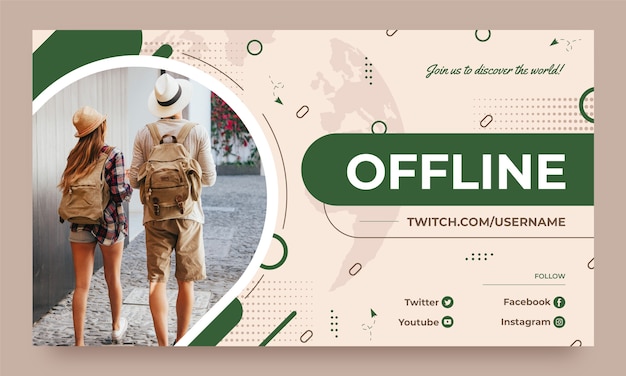 Flat design travel twitch background template