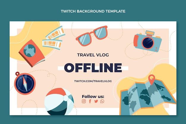 Flat design travel twitch background