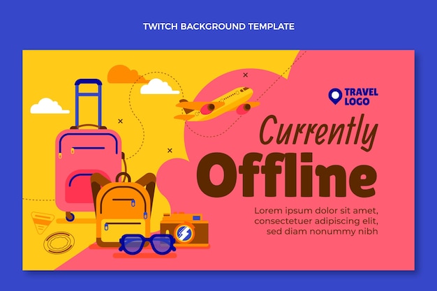 Flat design travel twitch background