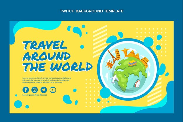 Flat design travel twitch background