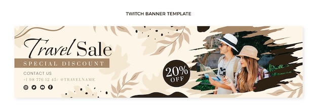 Flat design travel twitch banner template