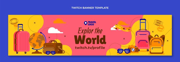 Flat design travel twitch banner