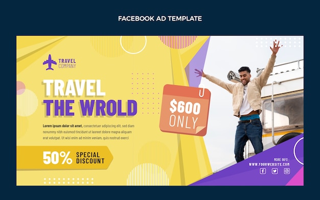 Flat design travel the world facebook template