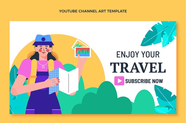 Flat design travel youtube channel art template