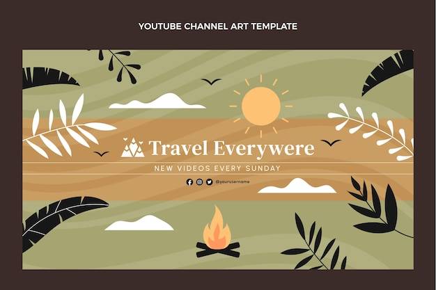 Free Vector flat design travel youtube channel art with leaves