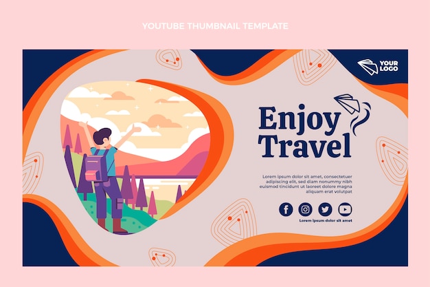 Free Vector flat design travel youtube thumbnail