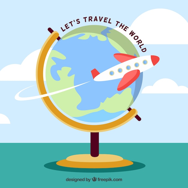 Flat design travelling the world globe background